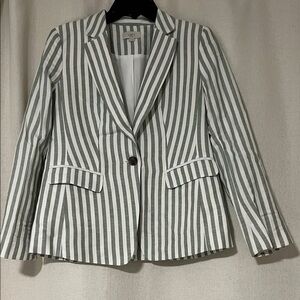 LOFT Green and White Striped Blazer